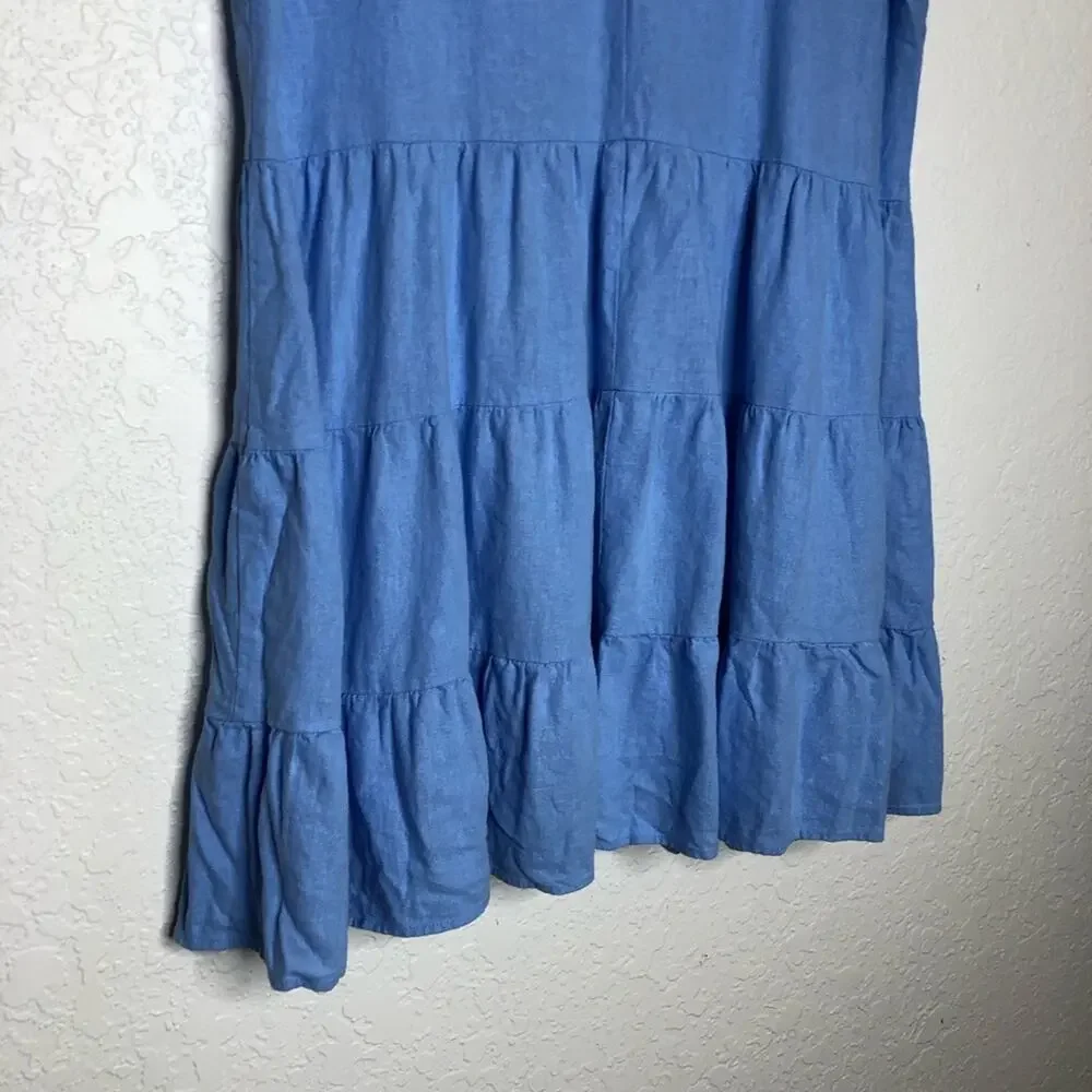 Adyson Parker blue ruffle trim tiered linen blend dress size Large